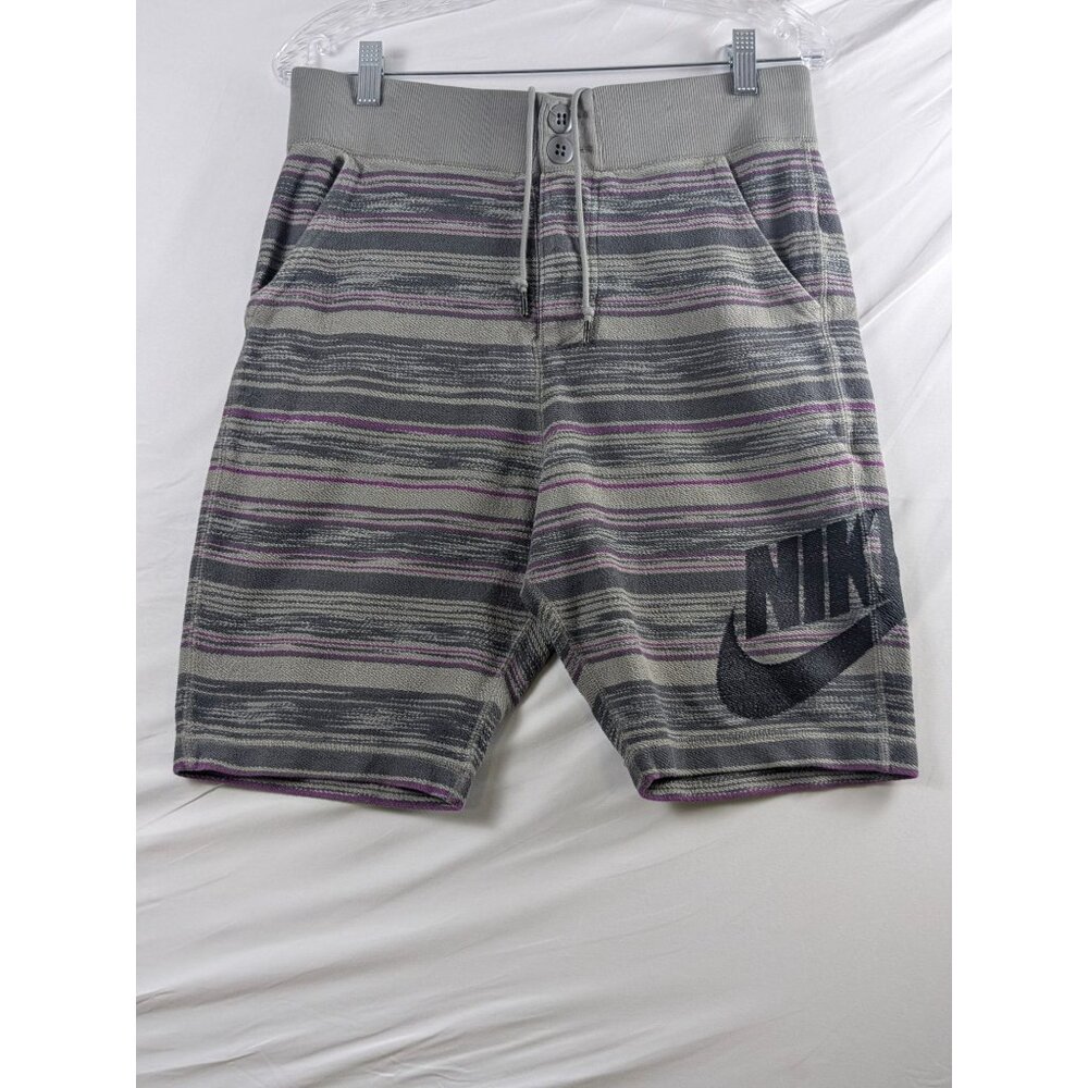 Vintage‎ Nike F.C. Mens Small Striped Knit Gray Purple Pull On Bike Shorts